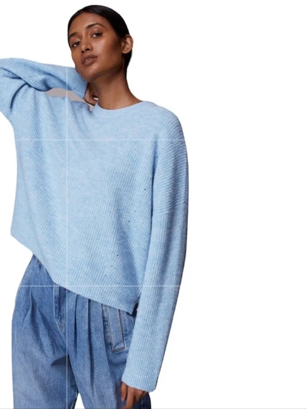 Whistles Ribbed Crew Neck Jumper in Pale Blue Size Medium